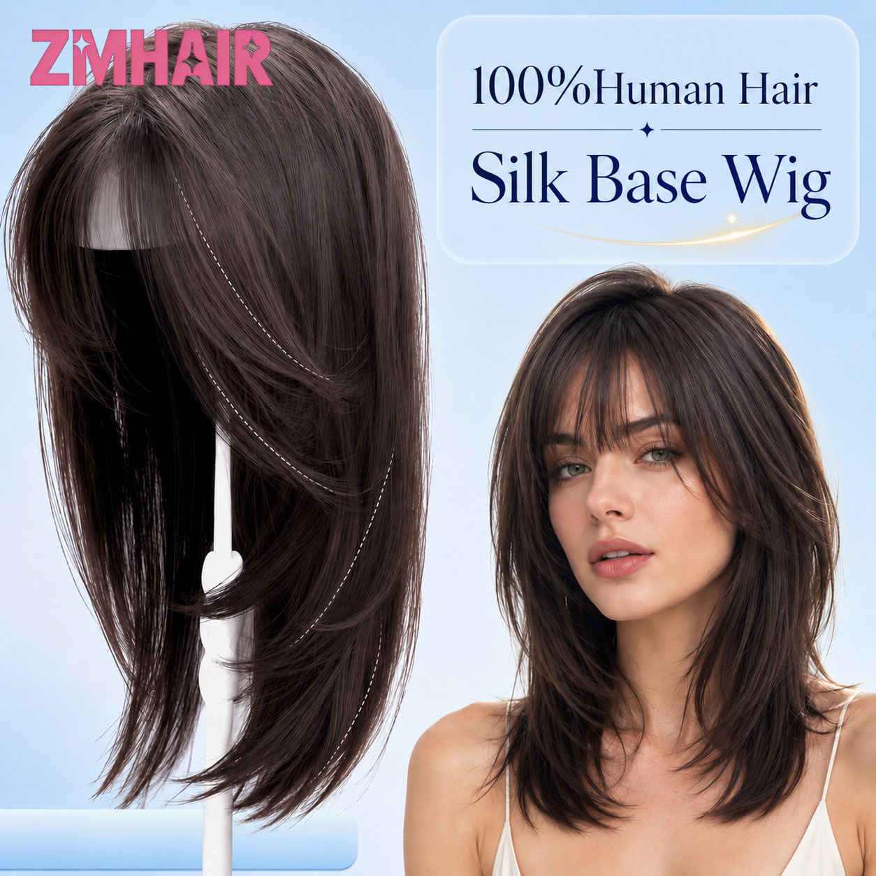 Parrucca Ebraica 5x5 con Base in Seta e Frontale in PU, Morbida e Naturale, Liscia, Pre-Piumata, Senza Colla, in Veri Capelli Umani Europei per Donna