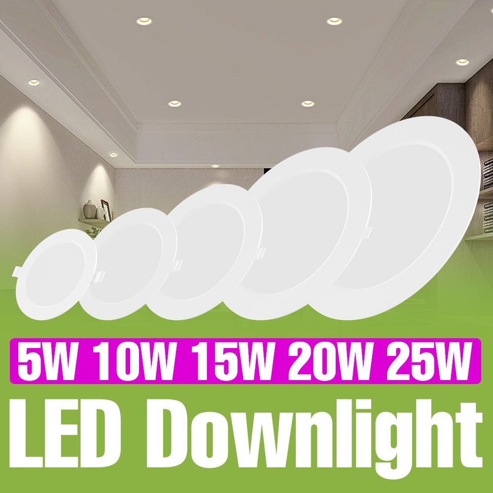 Lampu Langit-langit LED Downlight Bulat Tersembunyi AC220V Lampu Sorot Tanpa Kedipan Putih Dingin 5W 10W 15W 20W 25W Untuk Rumah Ruang Tamu Dapur
