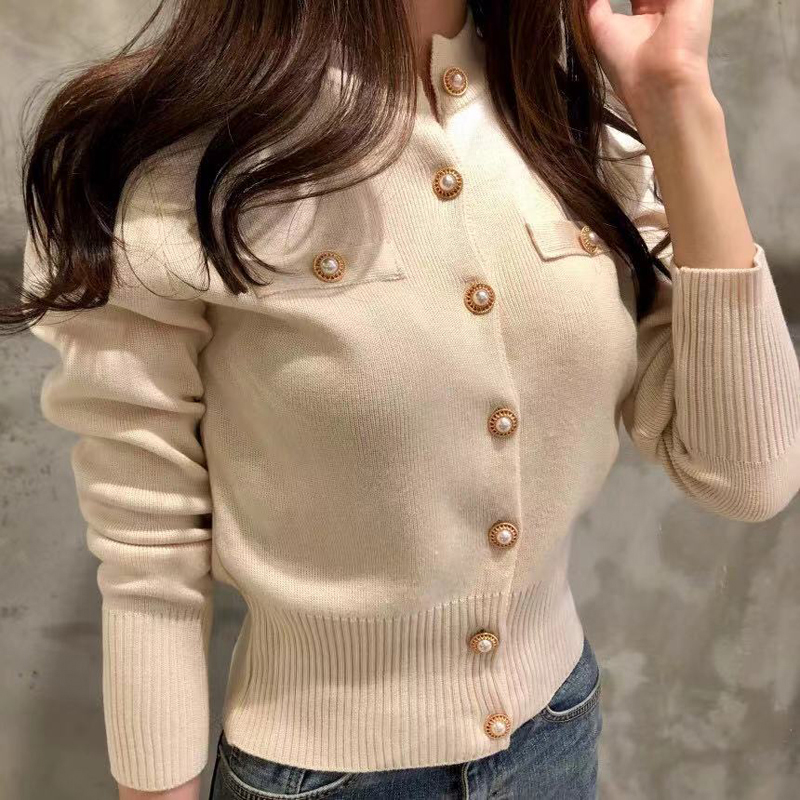Cárdigan de punto de manga larga para mujer, estilo coreano, ajustado y elegante, para otoño 2026