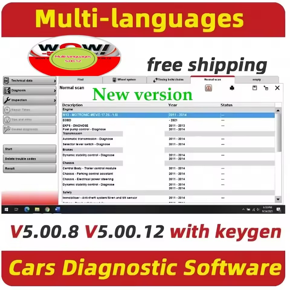 Новейшее программное обеспечение W-ur-th WOW V5.00.12 WOW 5.00.8 R2 для автомобилей (многоязычное) с кейгеном для диагностического инструмента TCS Multi-Diag