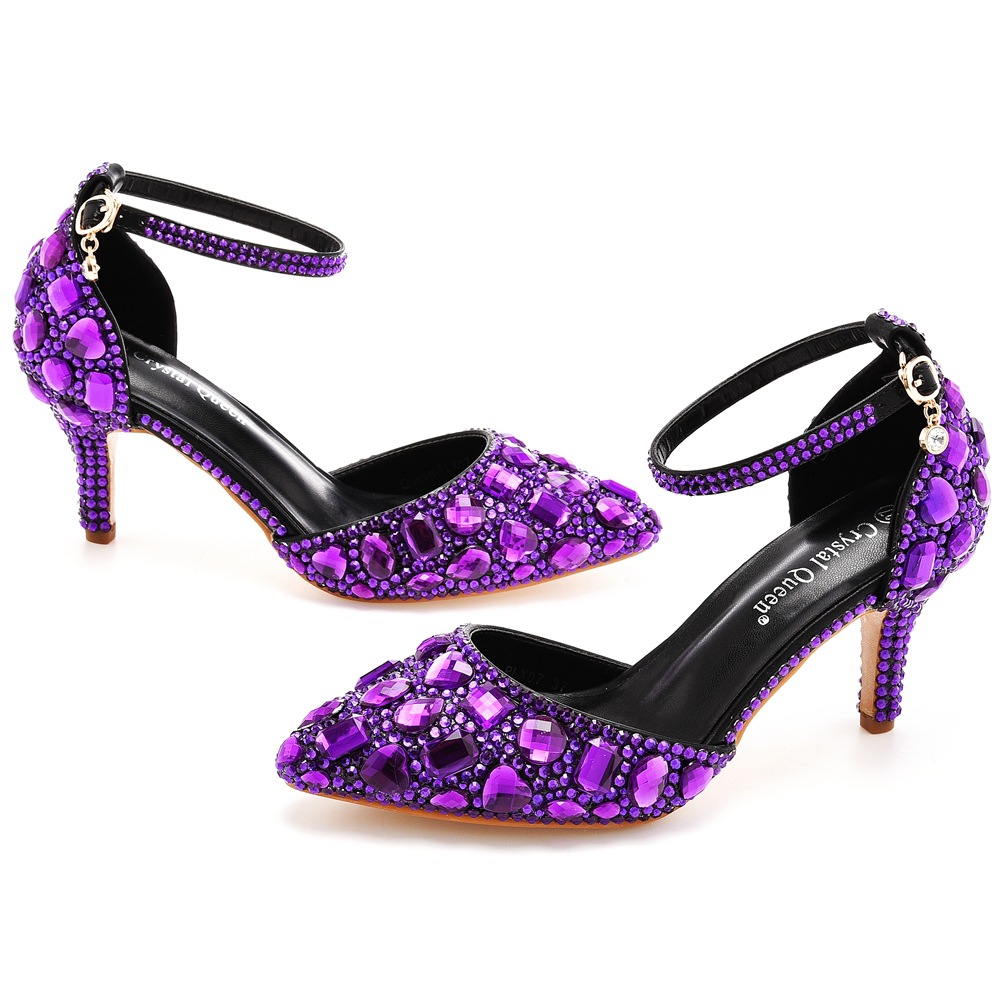7 cm lente nieuwe kristal glinsterende diamant 11 kleur trouwschoenen Bruidsmeisje schoenen banket stiletto damesschoenen