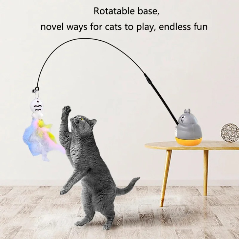 Varinha de Brinquedo para Gatos com Fio de Aço Longo e Pena Rotativa, Brinquedo de Pesca para Chinchilas, Brinquedo para Alívio do Estresse para Gatinhos