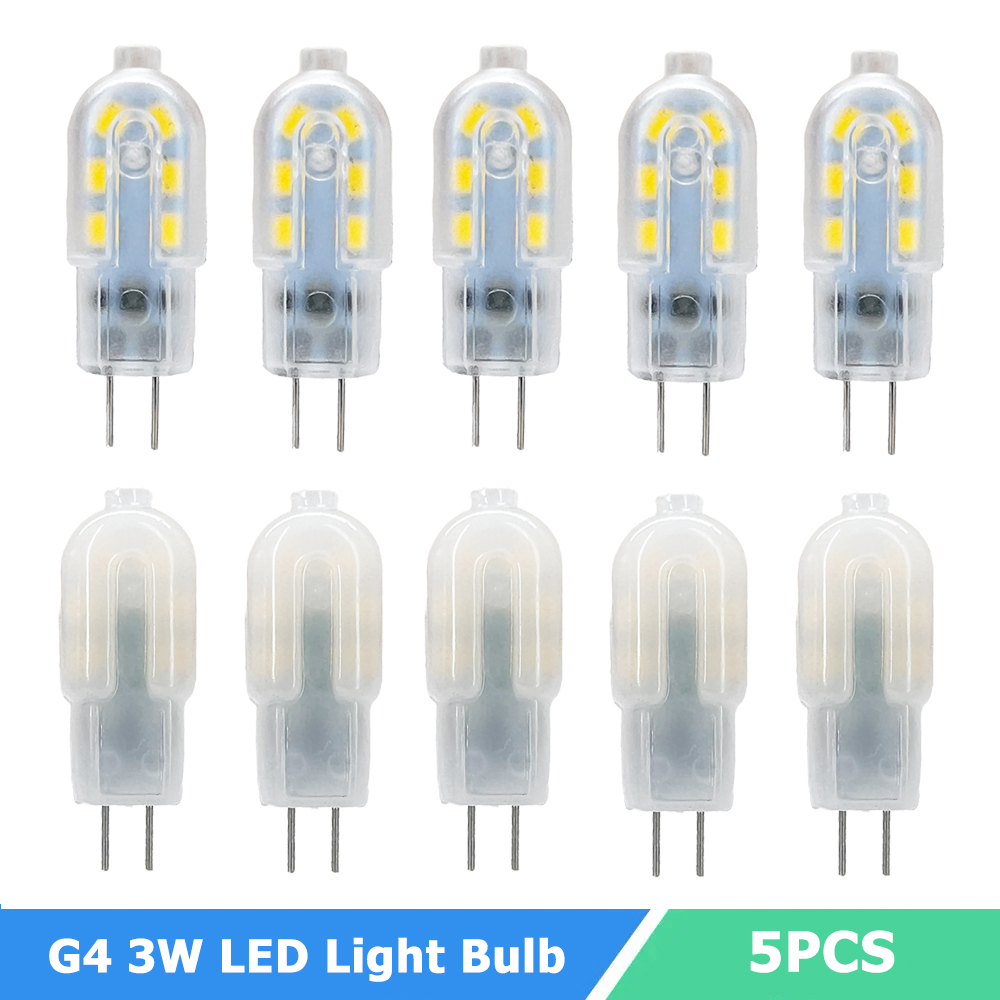 ​5pcs Mini G4 LED Light Bulb AC DC 12V 220V 3W LED Lamp 20W Halogen Light Replacement Warm/Cool White 3000-6000K Chandelier Lamp