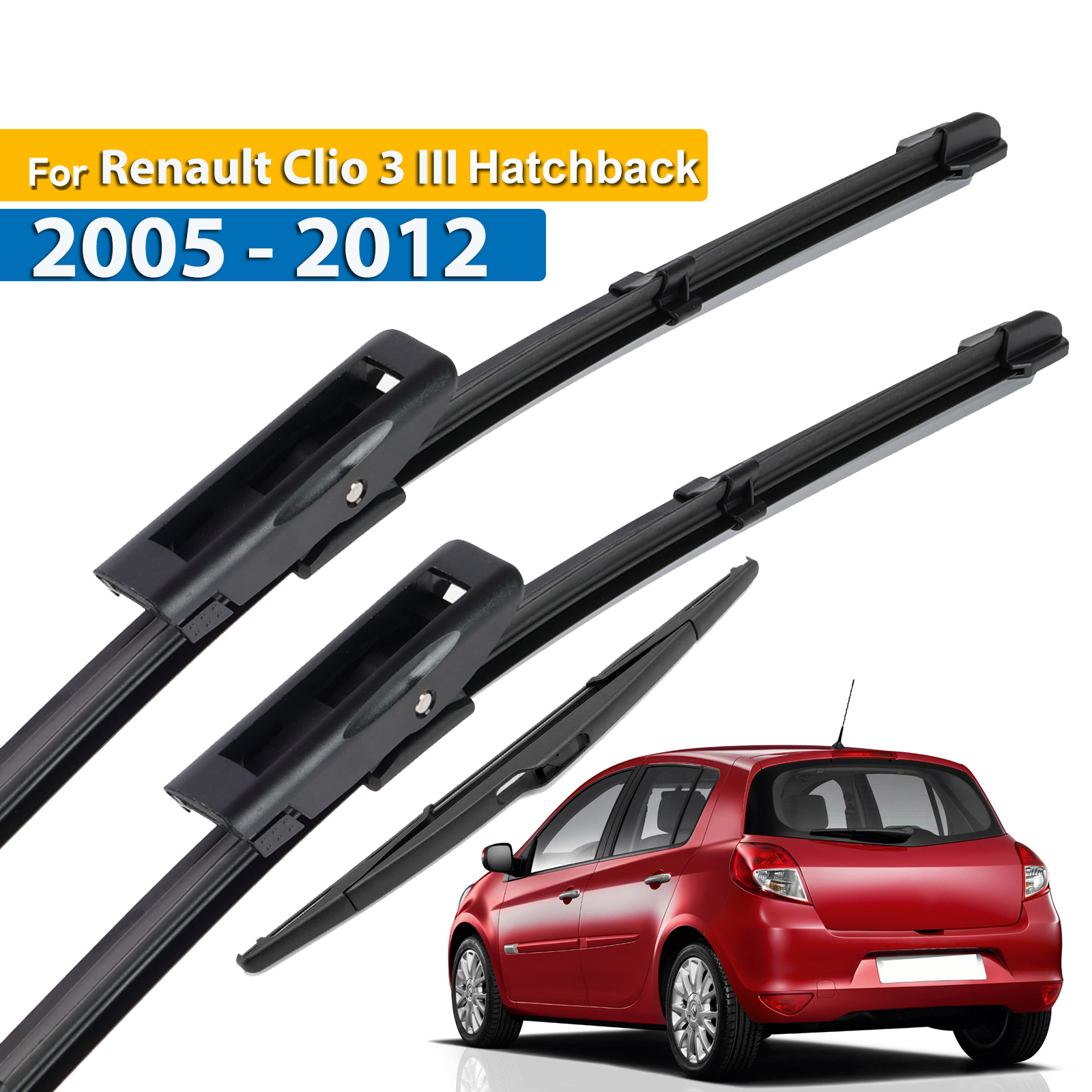 Zestaw piór wycieraczek przednich i tylnych Erick's do Renault Clio MK 3 Hatchback 2005 - 2012 Szyba przednia 24"+16"+14"