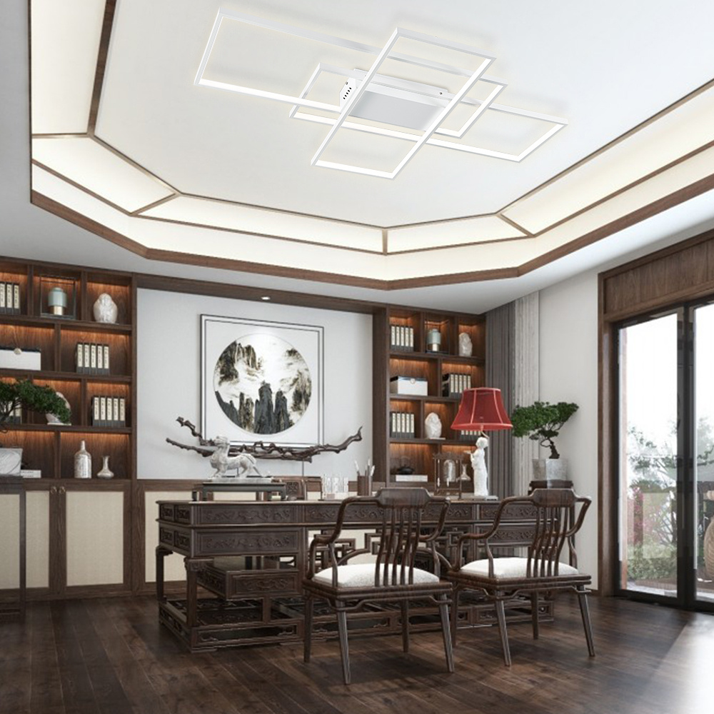 KOMORE neutralny styl prostokątne oświetlenie sufitowe LED Semi Flush, białe/bezstopniowe ściemnianie do biura, salonu, sypialni