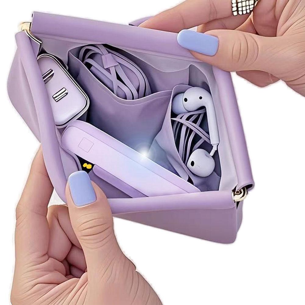 Mini lápiz labial Simple de cuero PU, almacenamiento de maquillaje, bolsa para auriculares, impermeable, a prueba de polvo, gran capacidad, partición multicapa portátil