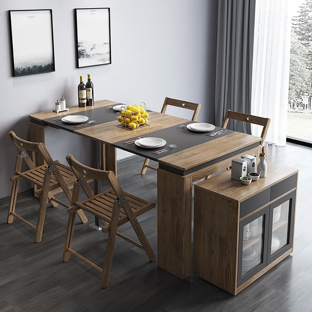 Moderne multifunctionele uitschuifbare eettafel, ruimtebesparend met opbergkast