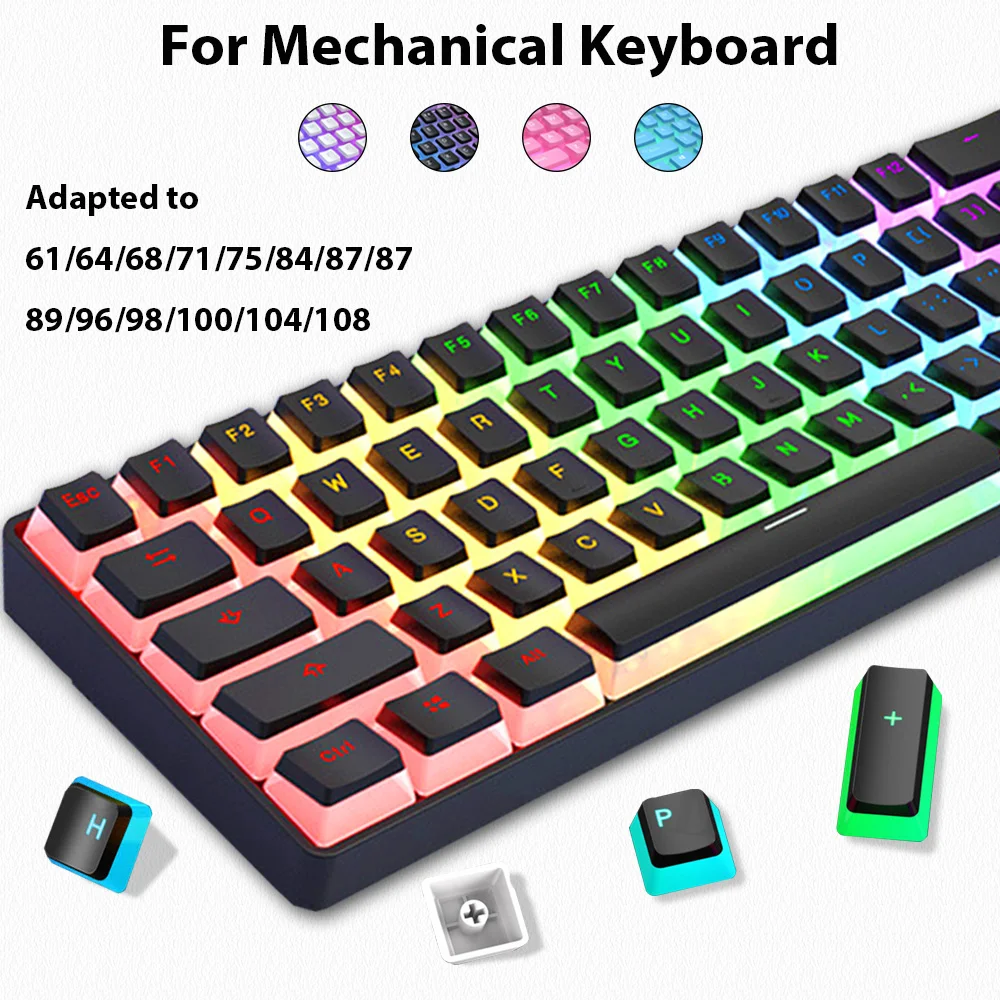 129 Tombol Puding Tombol PBT Double Shot RGB Gaming Keyboard Tombol untuk 61 68 84 87 96 98 100 104 108 Tombol Keyboard Mekanis