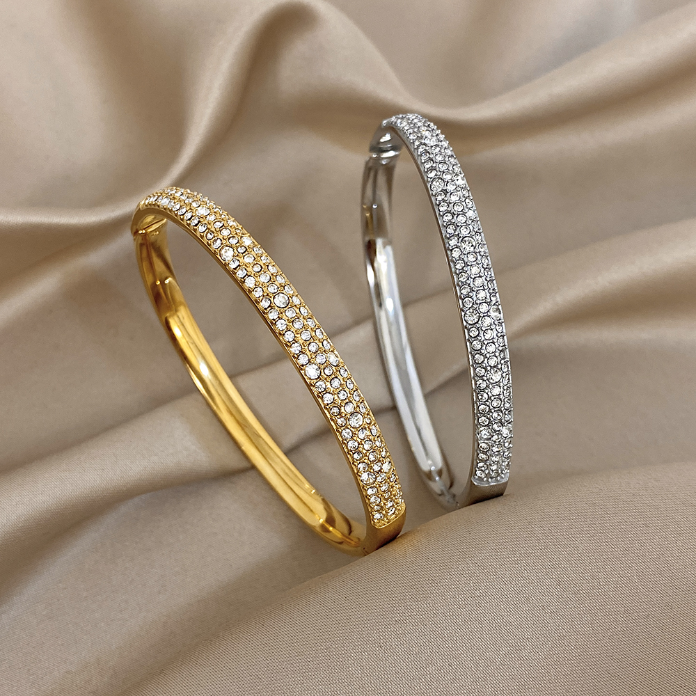 Luxury Micro Inlaid Zircon Bracelet for Women Fashion Gold Silver Color Stainless Steel Cuff Bangle Bracelets Waterproof Jewelry