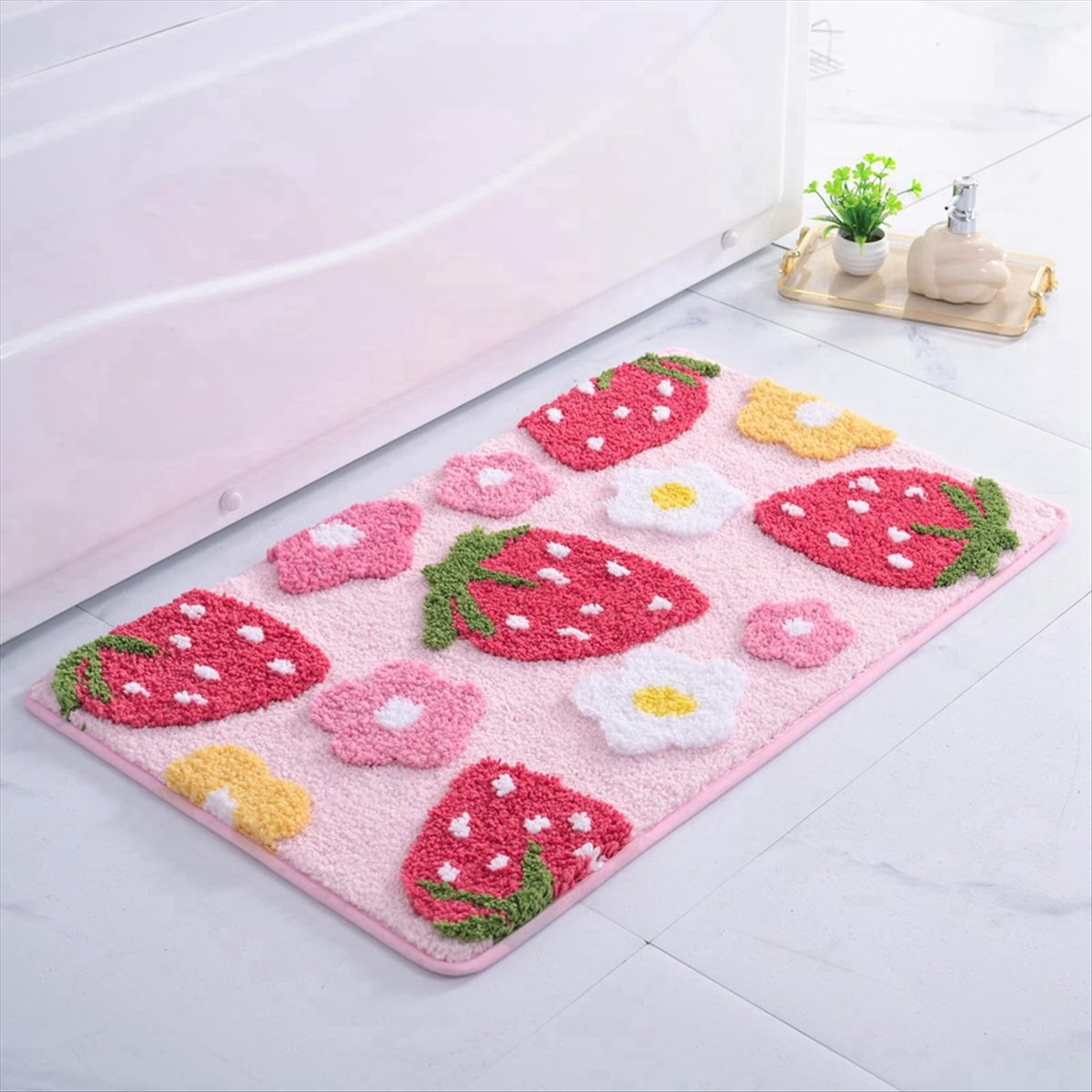 Prachtig-Roze Badkamer Tapijten Leuke Aardbei Badmat Badkamer Accessoires Machine Wasbaar Badkleed Zacht Tapijt 50X80cm