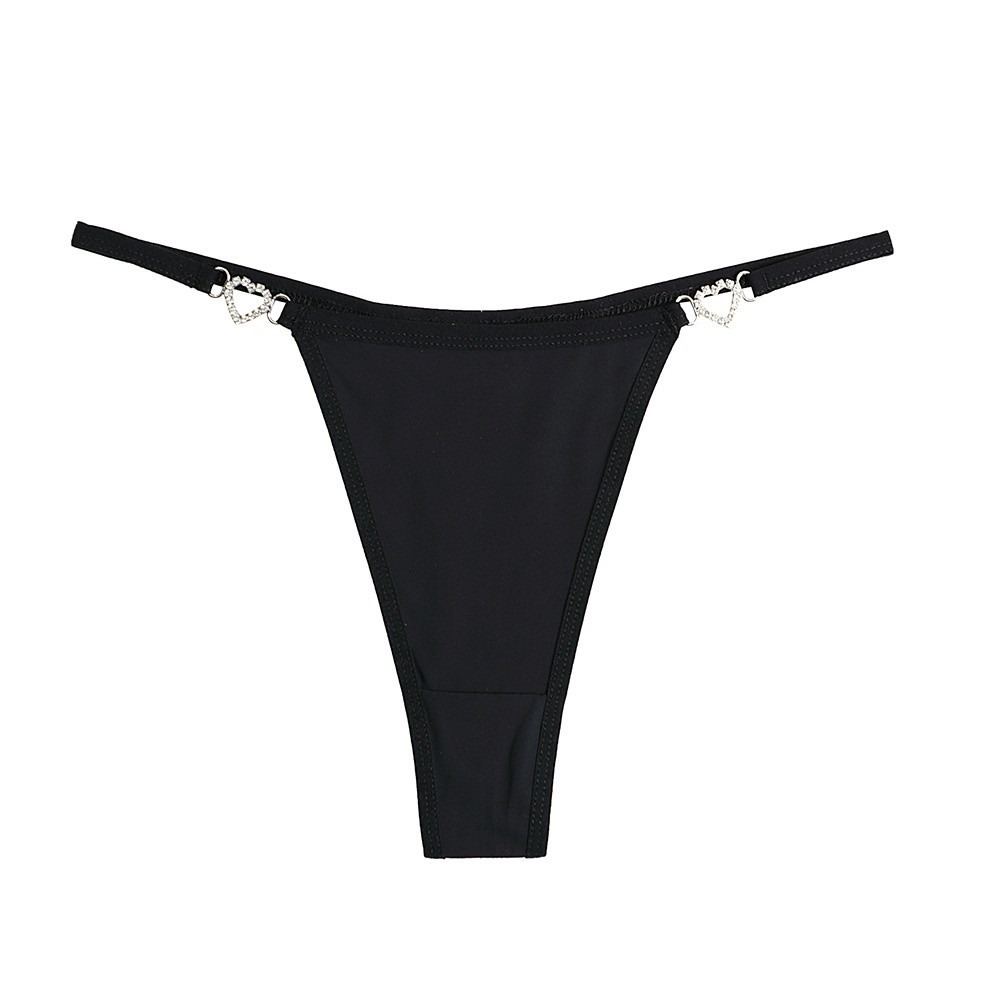 Cotton Crotch Heart Rhinestone Thongs Low Waist Traceless Bikini Briefs Solid Color Underpants T-back Panties Lingerie