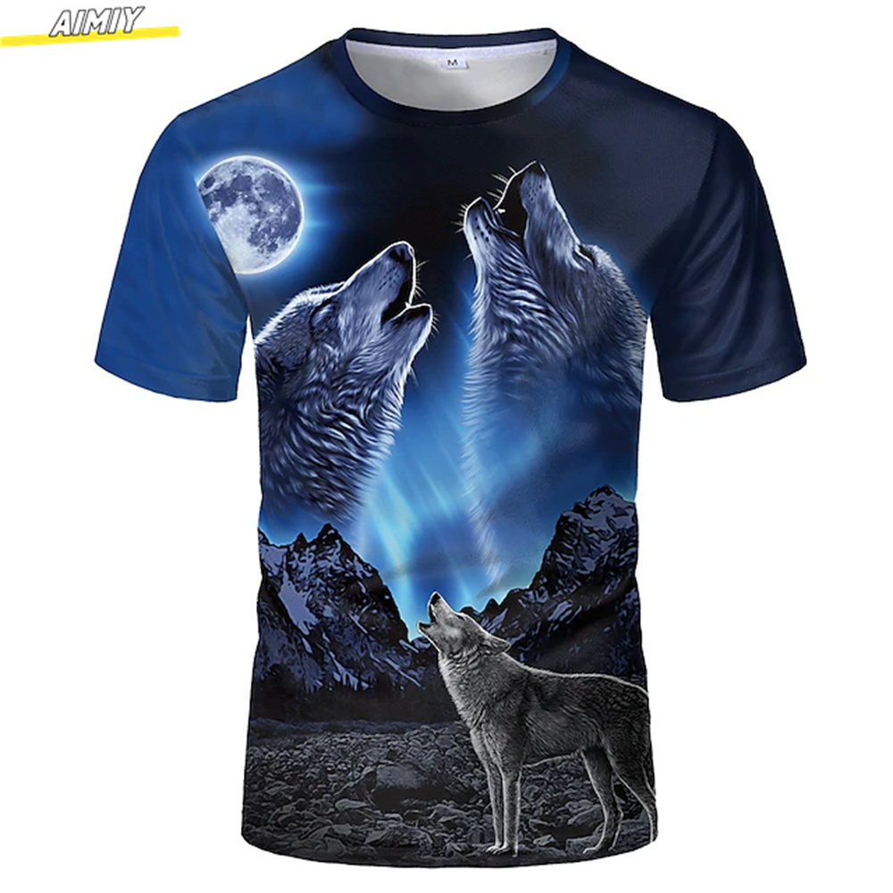 Camiseta con estampado 3d de lobo Hipster para hombre, camiseta de manga corta con estampado de animales en 3D, Top de cuello redondo de talla grande para vacaciones diarias