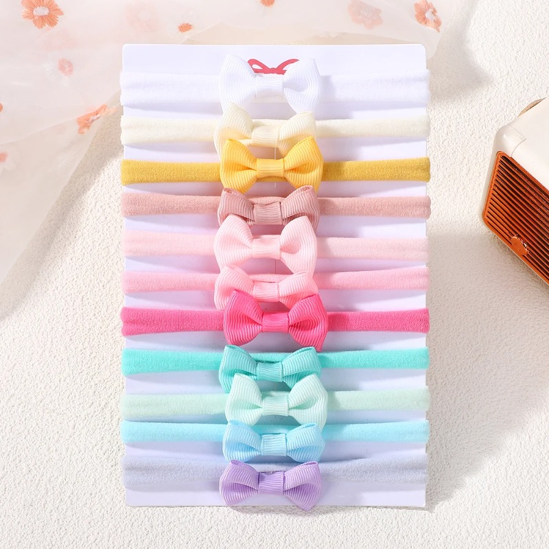 11-teiliges Einfarbiges Schleifenstirnband-Set Mini Nylon Hochelastische Baby-Stirnbänder Haarschonende Haaraccessoires