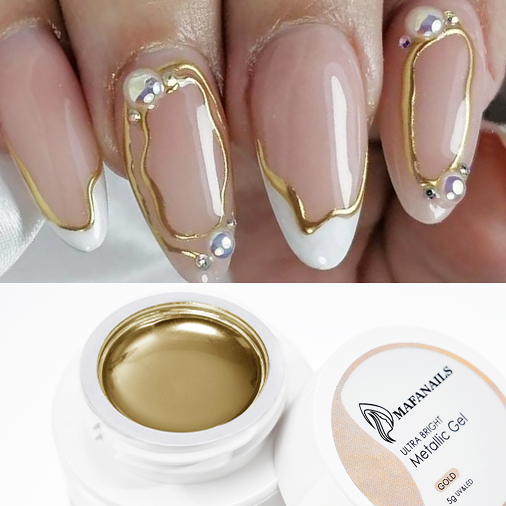 1 caja de esmalte de uñas de Gel metálico con efecto espejo dorado, línea de Arte de uñas francés/pintura de flores, Gel UV con purpurina, remojo de uñas # 8YQW
