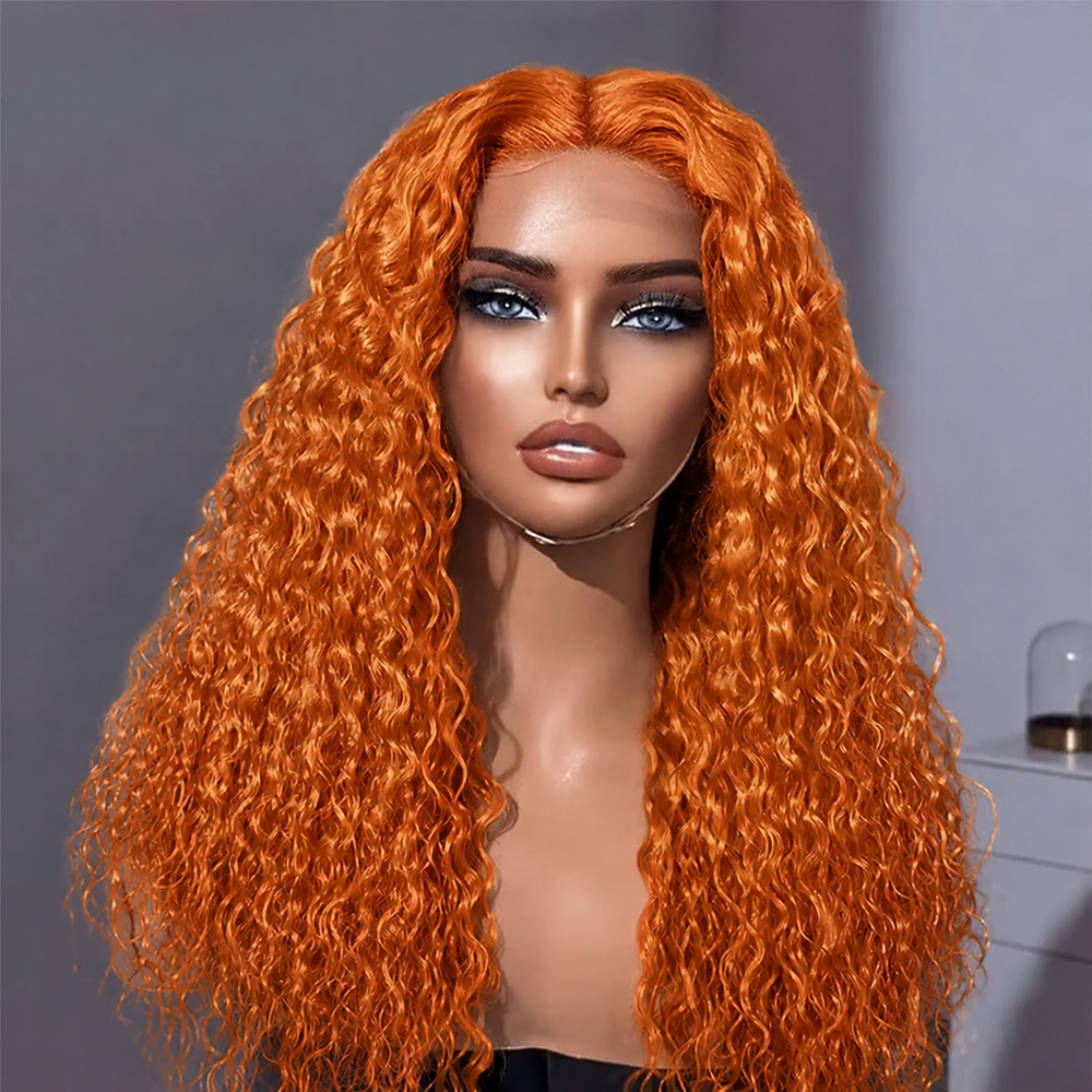 13x4 HD Lace Orange Ginger Deep Curly Wigs 30 36 Inch Water Wave Ginger Lace Front Wigs Human Hair Brazilian Human Hair