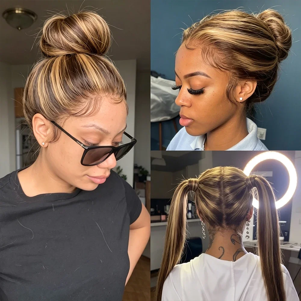 360 Lace Front Wig Highlight Ombre 30 40 Inch Bone Straight Human Hair Wigs Brazilian 13x6 Hd Lace Frontal 100% Human Hair Pre Plucked Wig For Women
