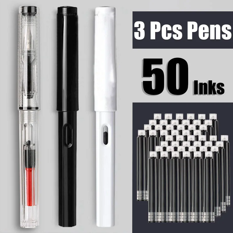 Juego de tinta reemplazable para pluma estilográfica, tinta negra/azul/roja EF, suministros escolares, papelería para escribir, caligrafía, 53 Uds.