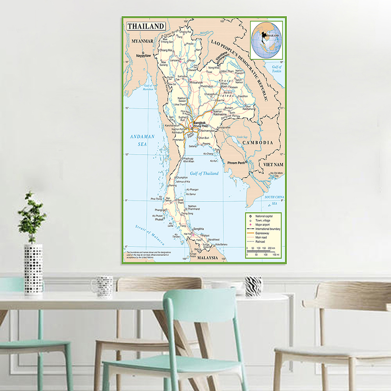 150*225cm tajlandia mapa administracyjna płótno malowanie dekoracja ściany plakat Unframed drukuj salon dekoracji wnętrz