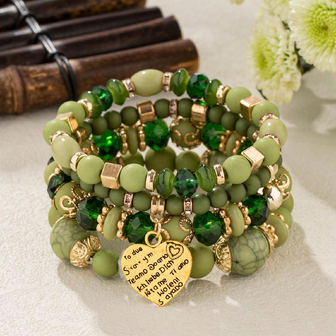 4 Teile/satz Boho Ethnische Herz Perlen Armband Set Für Frauen Handgemachte Kristall Perlen Kette Armreif Weibliche Böhmen Schmuck Geschenk