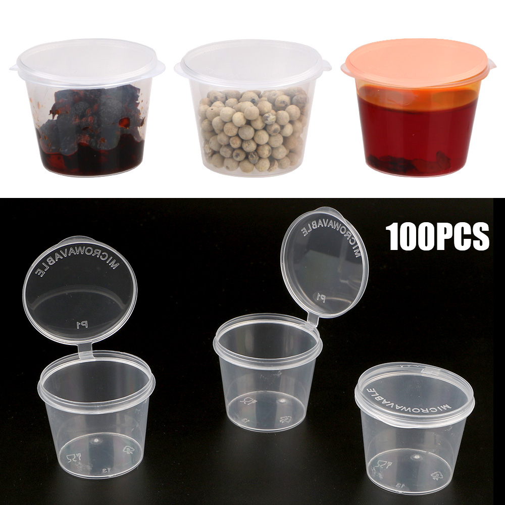With Lids Kitchen Organizer Disposable Sauce Pot Food Small Sauce Container Box Plastic Clear 100Pcs Chutney Chili Sauce Cups