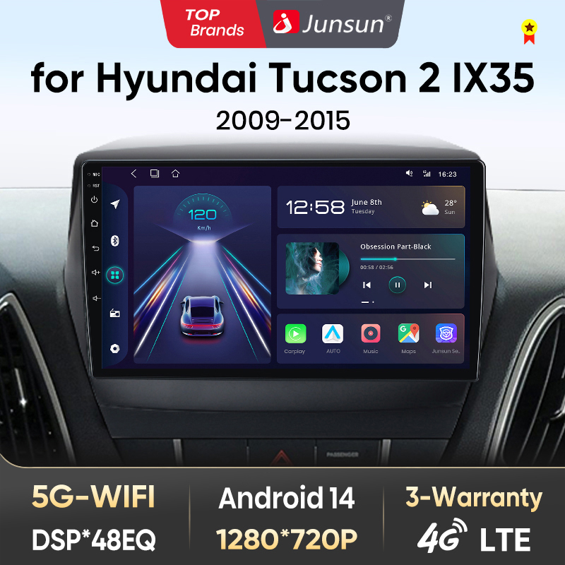 Junsun วิทยุในรถยนต์สำหรับ Hyundai Tucson 2 ix35 2009 - 2015 Wireless CarPlay Android รถยนต์ระบบอัจฉริยะ NO 2 DIN 2DIN DVD