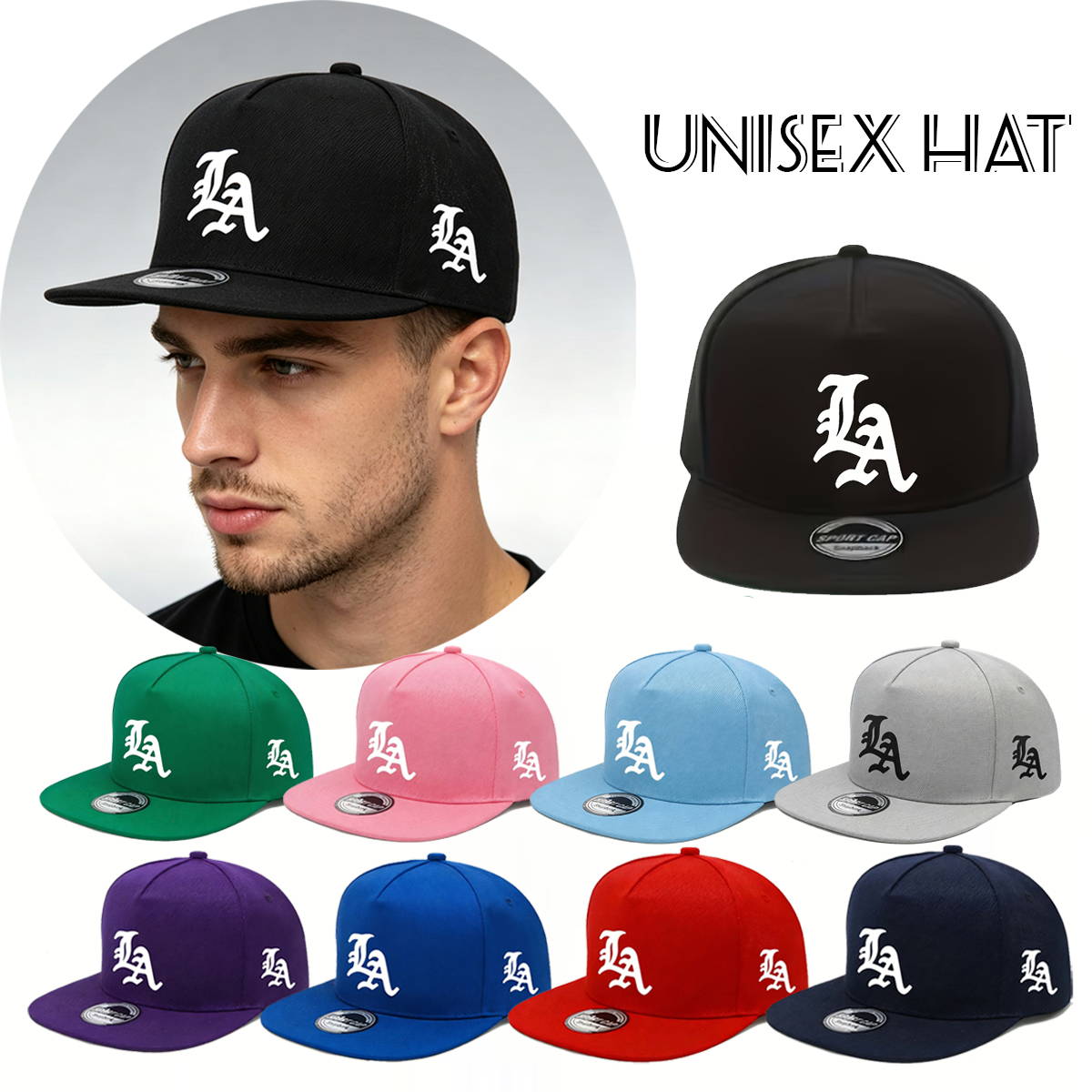 1 Buah Topi Snapback Cetak Huruf "LA"-Dapat Disesuaikan, Gaya Hip-Hop Jalanan Funky, Topi Bisbol Bernapas dengan Pinggiran Datar untuk Pria & Wanita