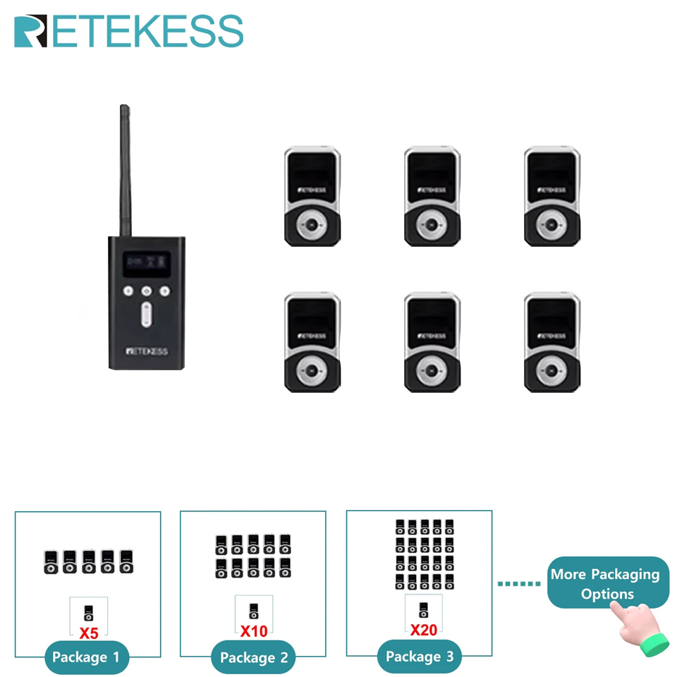 Retekess T130S Guide audio du système de guide touristique, 2e génération T130 micro transmetteur longue veille récepteurs Guide radio pour l'entraînement touristique