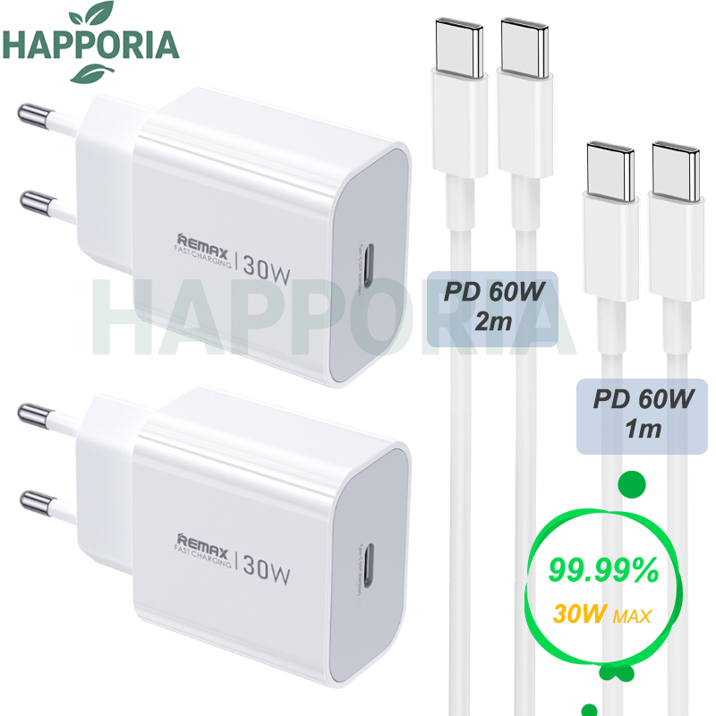 HAPPOIRO PD 30W Kabel do szybkiego ładowania Type C do iPhone 17 16 15 Pro Max, adapter ładowarki do iPada, ładowarki ścienne z wtyczką EU, 1m 2m