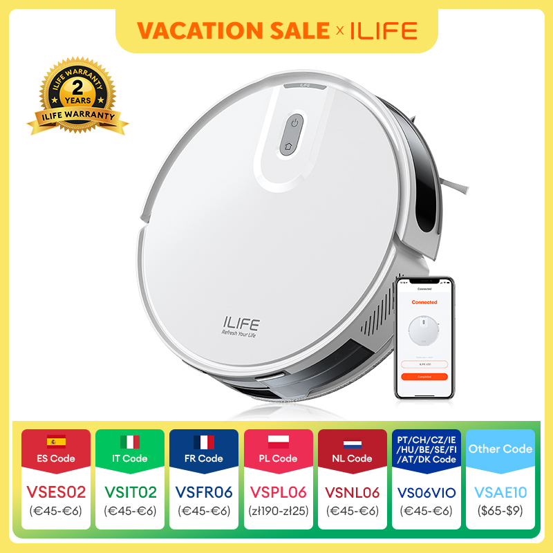 Aspirador robô ILIFE V20, sucção de 5000Pa, navegação inteligente SOF LiDAR, controle por aplicativo, limpeza personalizável, carregamento automático