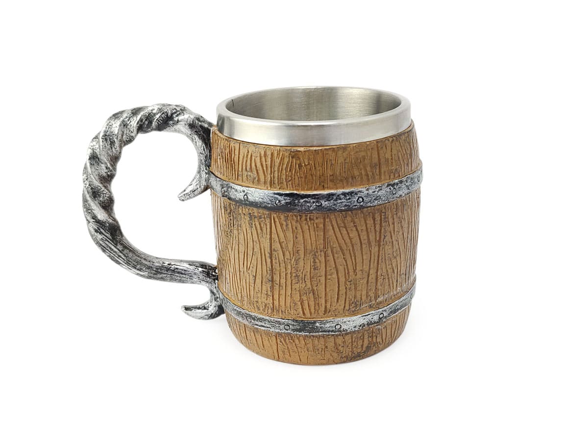 Caneca Barril Viking de Chopp 400ml Copo Decorativo Com Alça em Metal e Resina