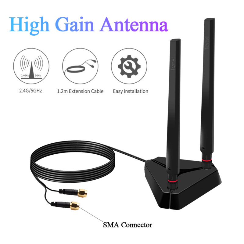 Antena Externa de Alta Ganancia de Doble Banda 2.4G/5G, Cable de Recepción de Señal para Adaptador Wifi de Escritorio PCIE, Tarjeta AX200, Router Inalámbrico AP