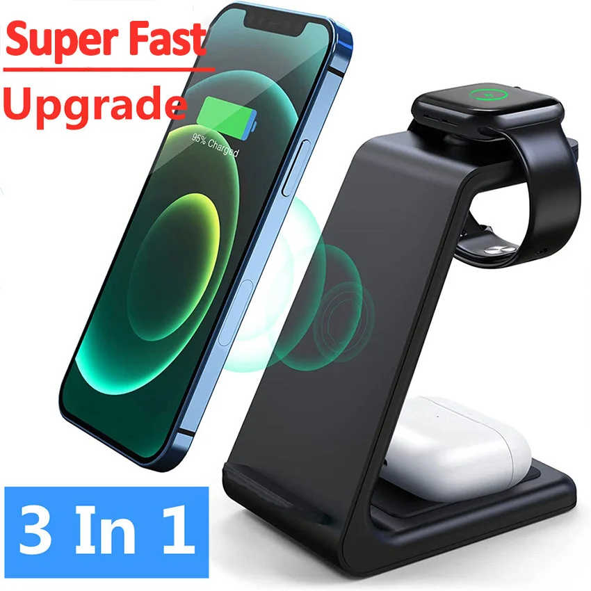 3 in 1 Wireless Charger Stand Fast Charging Dock Station for iPhone 15 14 13 12 11 X 8 Apple Watch 8 7 6 iWatch Airpods Pro