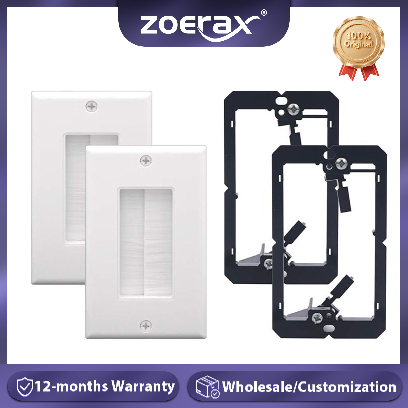 แผ่นติดผนัง ZoeRax พร้อมขายึด, ช่องร้อยสายแบบมีฝาปิดสำหรับสายไฟแรงดันต่ำ