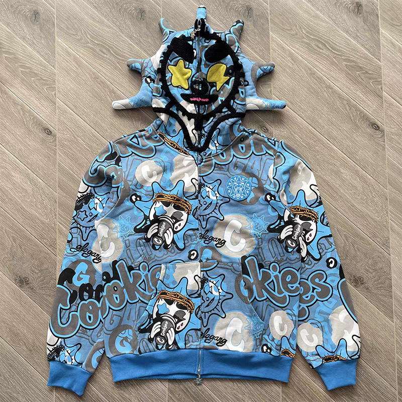 Blue Glo Gang Eroded Glo Thermo-Hoodie für Herren und Damen, hochwertig, voll bedruckt, Cartoon-Plüsch-Druck, Übergröße mit Kapuze
