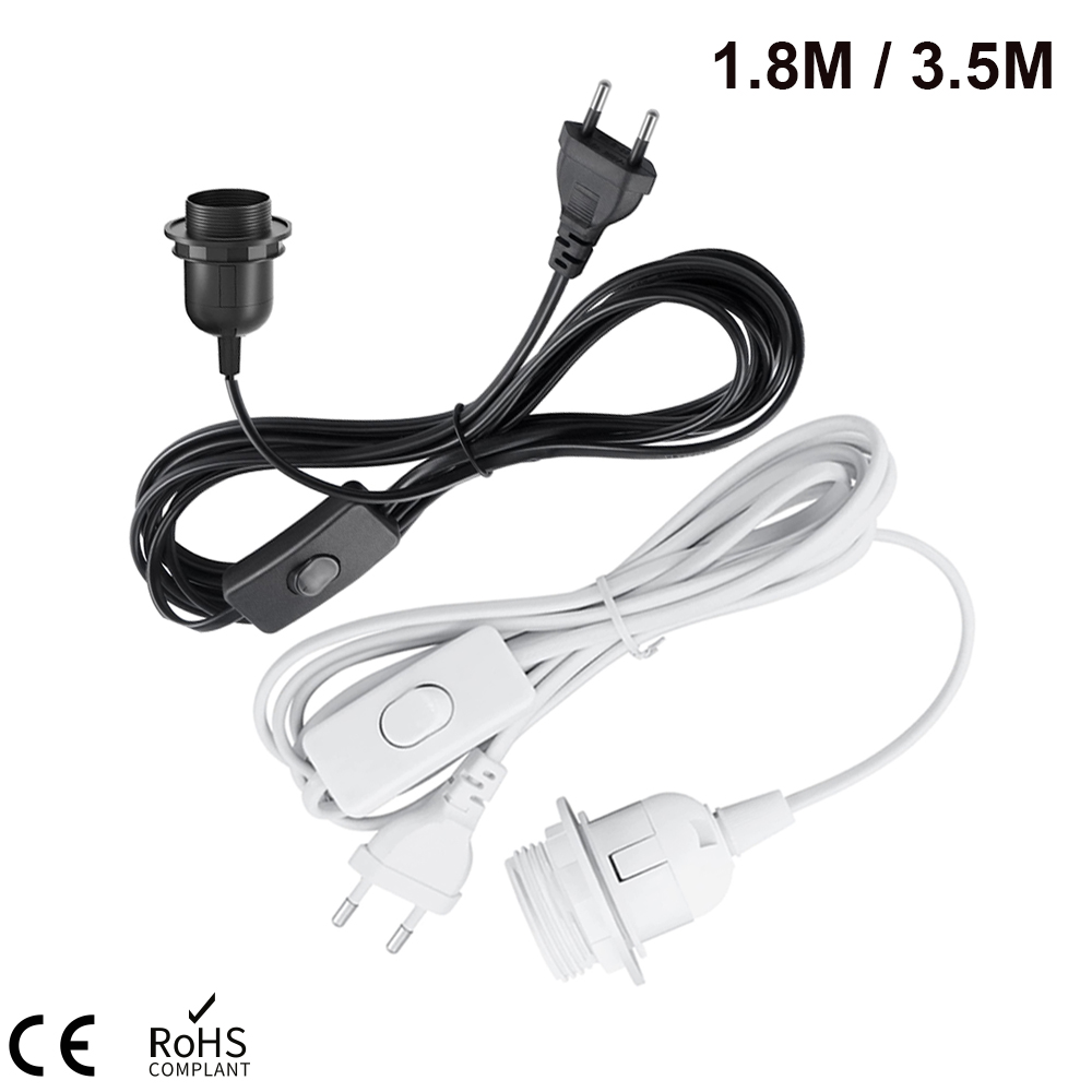 Cables de alimentación de 1,8 m, 3,5 m, 6m, E26, E27, soporte de Base de lámpara de medio diente con cable de interruptor, enchufe europeo para bombillas Led colgantes