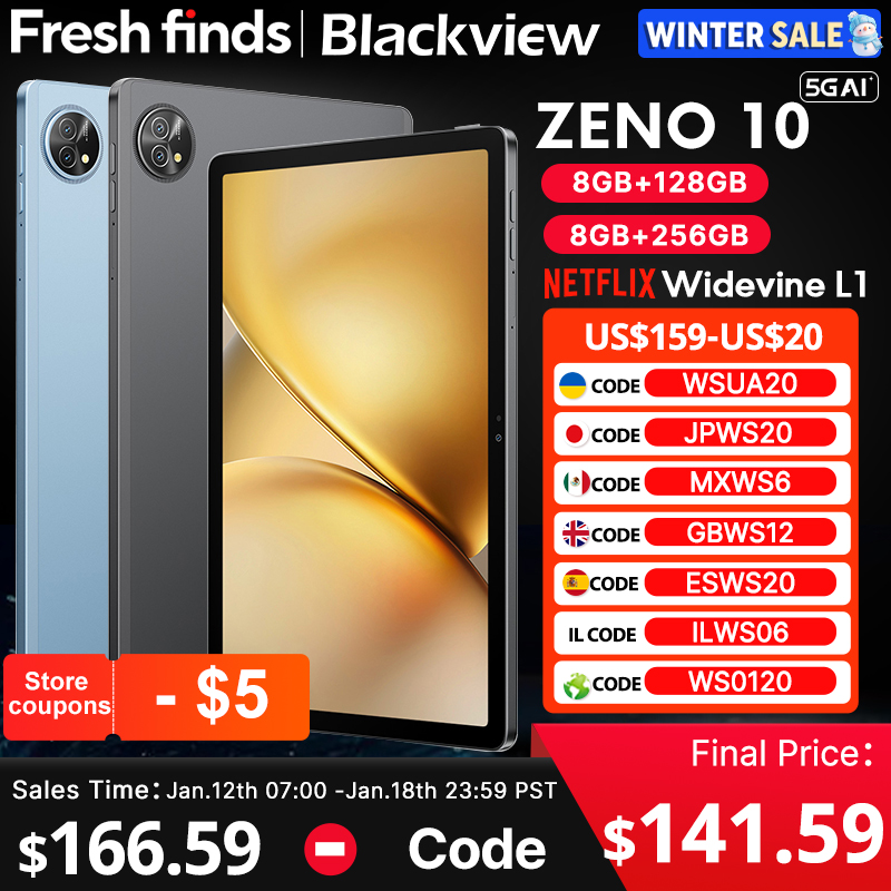 【Мировая премьера】Blackview Zeno 10 5G AI Tablet 11 дюймов FHD + 90 Гц Дисплей Widevine L1 Quad Динамики 8800 мАч Android 15 Pad PC