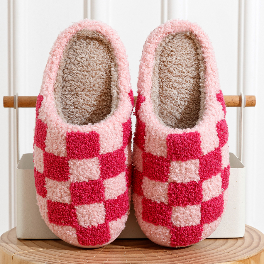 แฟชั่น Retro Checker ผู้หญิงฤดูหนาว WARM Home รองเท้าแตะคู่ในร่มห้องนอน Plush Anti-SLIP Soft Sole รองเท้าผู้ชาย