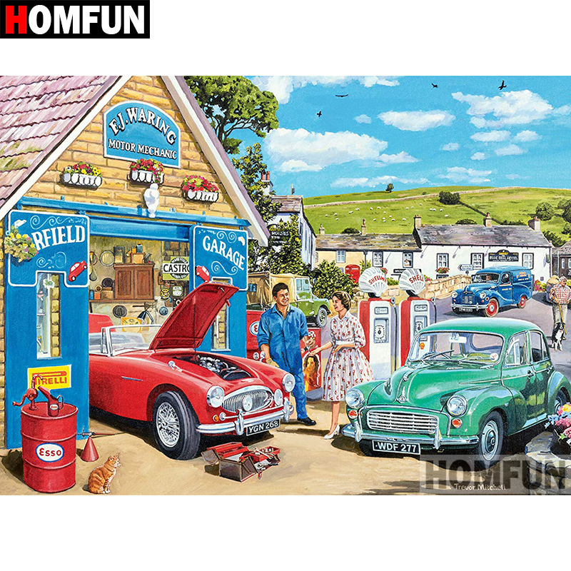 HOMFUN-pintura de diamante 5D DIY, taladro cuadrado/redondo completo, bordado de "GAS para coche", punto de cruz, regalo de decoración del hogar, regalo A08430