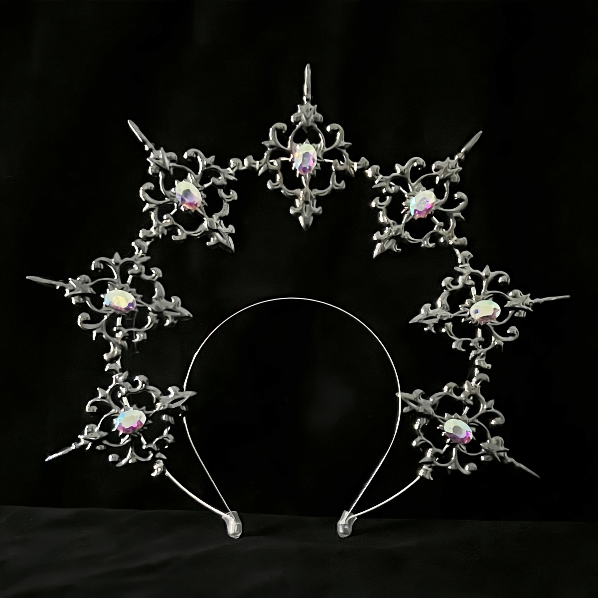 Gothic Lolita Black Rose Duivel Veervleugels Godin Zon Halo Kroon Hoofdband Prachtige Vintage Mary Barokke Tiara Hoofddeksels