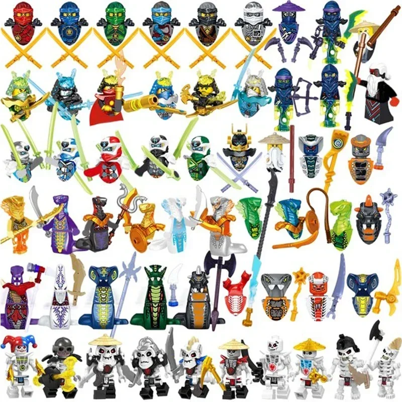 24-детали аниме-персонажи, фигурки ниндзя, Garmadon Jay Lloyd Samukai Cole Harumi, ультрафиолетовая пиро-змея, строительные блоки, детские игрушки
