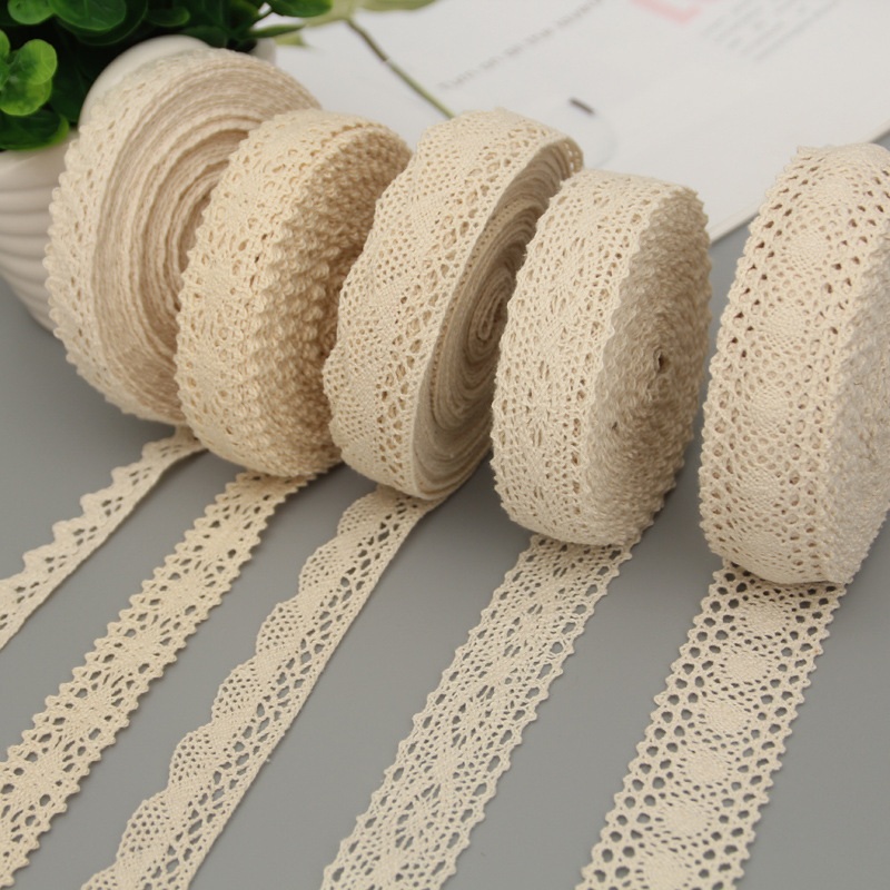 Cinta de encaje de algodón de 5 metros, adorno de costura Beige, cinta de encaje, tela de encaje de ganchillo, artesanía para fiesta de boda, decoración de regalo de Navidad