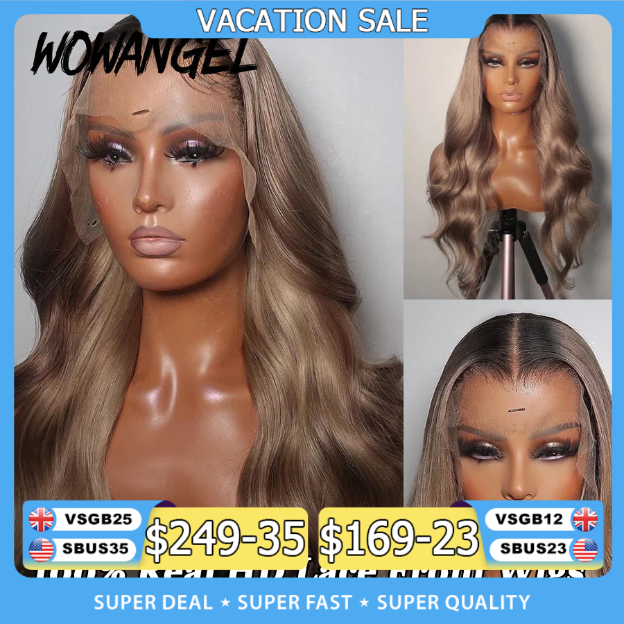 28 pollici Biondo Cenere Onda Del Corpo Reale HD Anteriore Del Merletto Parrucca Dei Capelli Umani Pelli di Fusione Ombre Parrucche Colorate 13x6 Parrucca Frontale Del Merletto Pieno Glueless