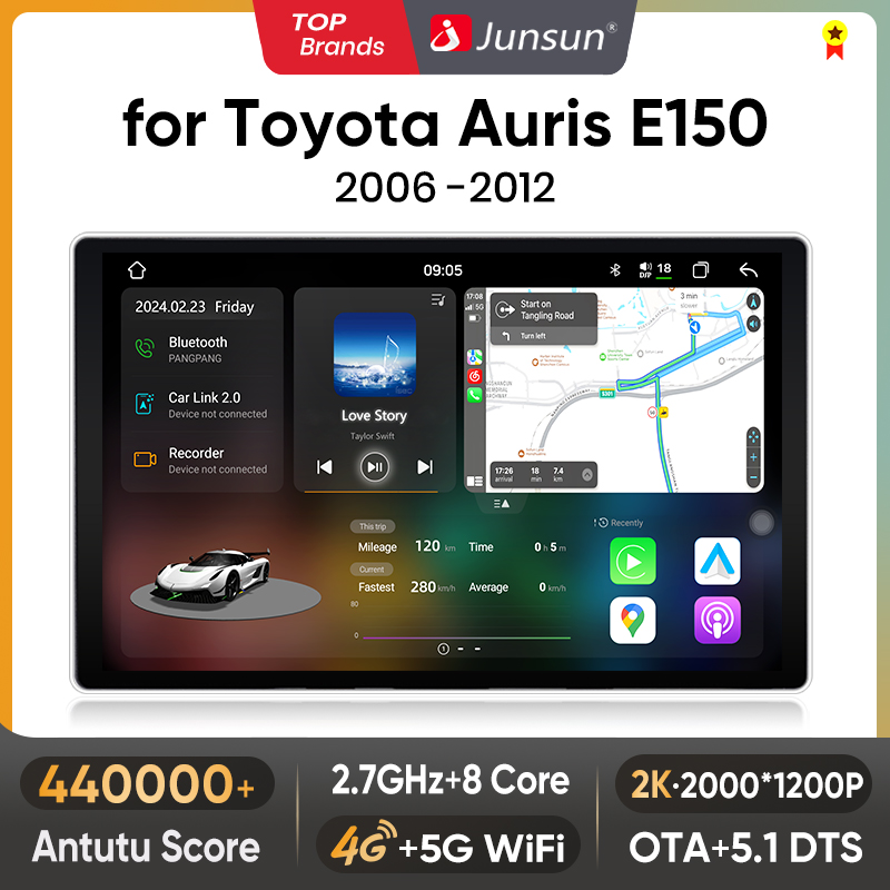 Autoradio Junsun 7870 2K Wireless CarPlay Android Auto per Toyota Auris E150 2006 2007-2012 con Navigatore GPS, 4G, DSP, DTS, 360, FM