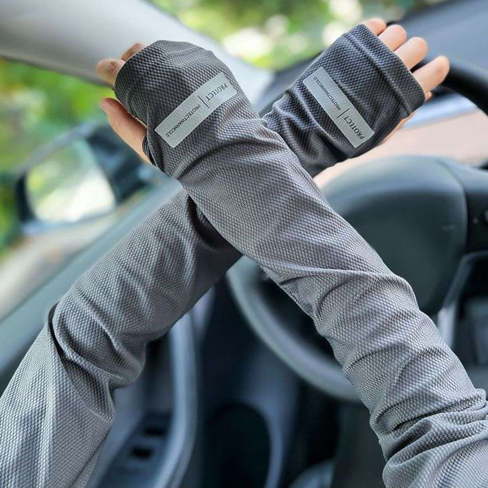 1 par masculino unissex mangas de braço de gelo protetor solar elástico luvas de condução ao ar livre proteção uv braço capa mangas leve respirar