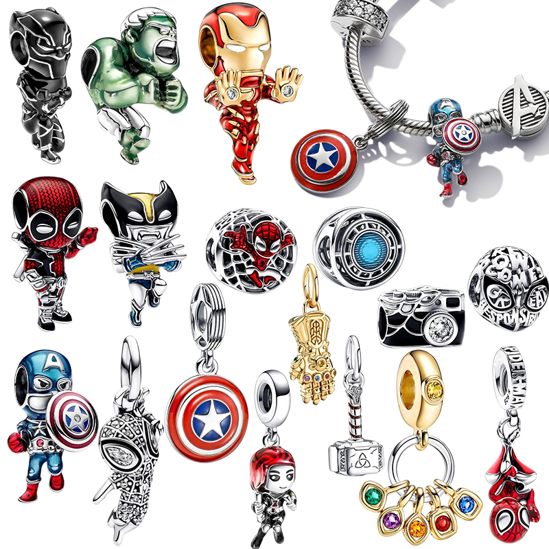 2025 ใหม่ร้อน Disney Marvel Captain America Charm ลูกปัดเหมาะกับยี่ห้อ Spider Man สร้อยข้อมือ 925 เงิน Pan Charm จี้ gitf