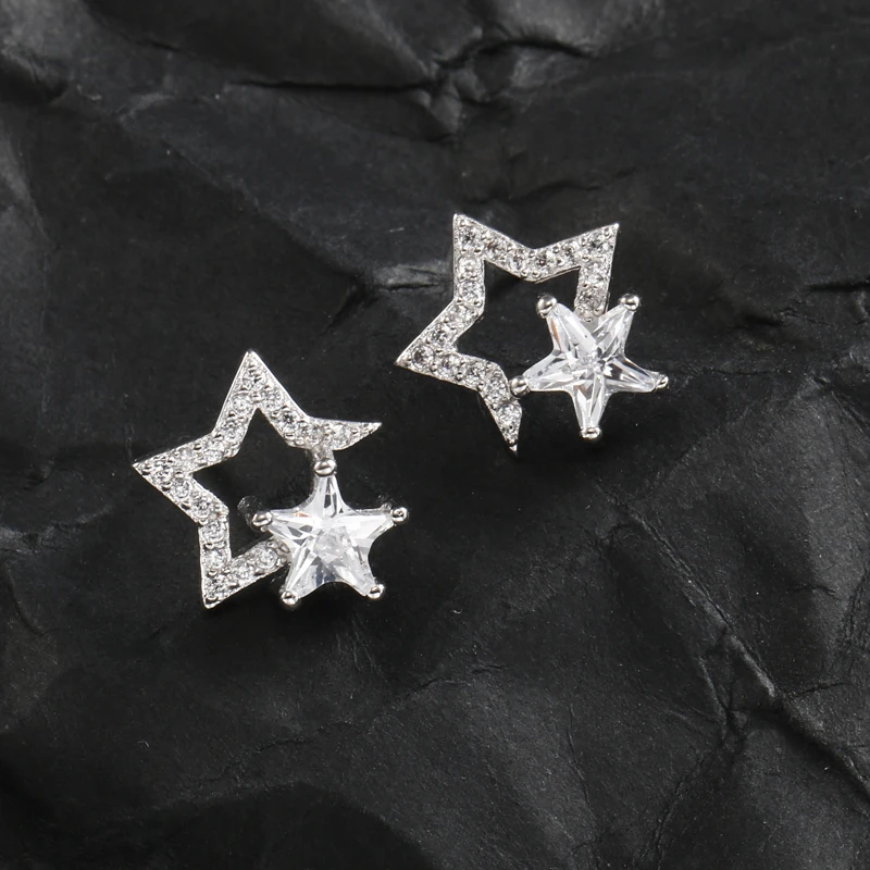 925 Sterling Silver Star Stud Earrings For Women  New Trend Personality Lady Fashion Jewelry