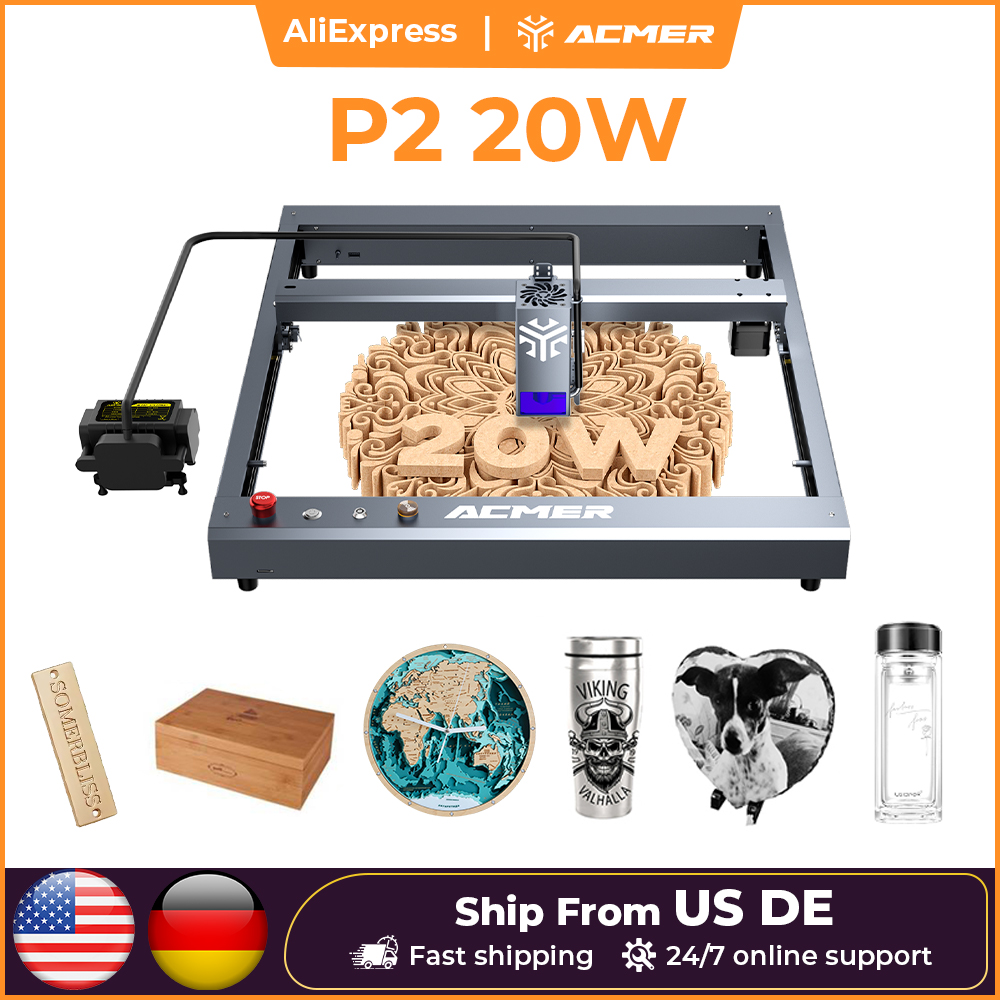 ACMER P2 20W Laserowa maszyna do grawerowania Automatyczne wspomaganie powietrza APP wifi CNC CO2 Szybka laserowa maszyna do cięcia drewna
