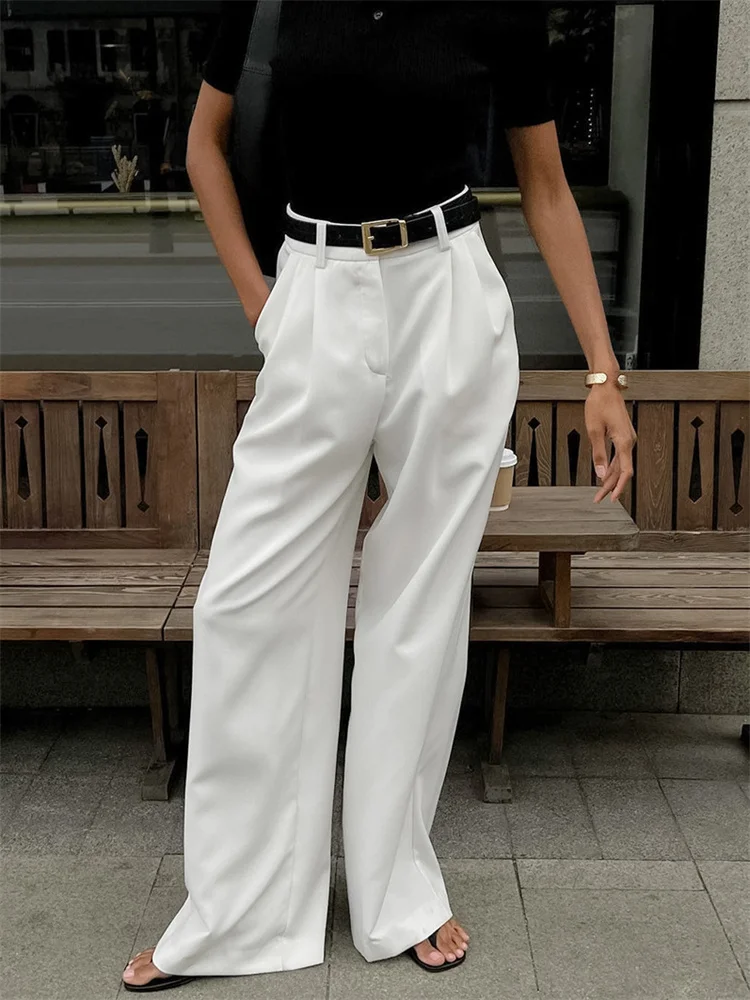 Tossy moda cintura alta bolso calças femininas y2k outfit branco retalhos casual calças de perna larga outono solto magro calças femininas