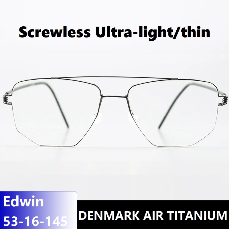 Bingkai Kacamata Titanium Tanpa Sekrup Bentuk Persegi Poligon Kacamata Double Beam Ultralight Buatan Tangan Wanita Pria Merek Denmark Edwin