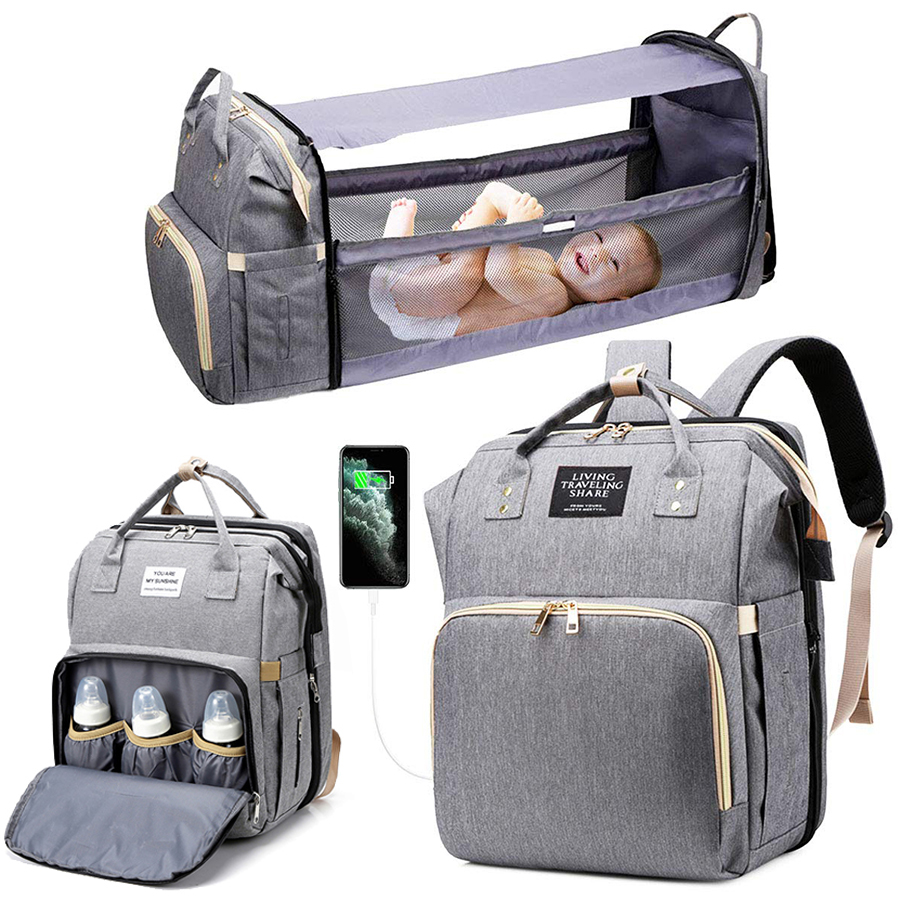 Mochila Pañales Cuna Impermeable Multifunción Para Bebe Portátil